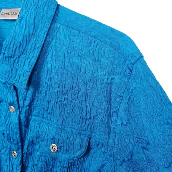 Chico's Blue Floral Crinkled Look Button Up Shirt Jacket Size Large Chico Size 2 - Picture 3 of 7